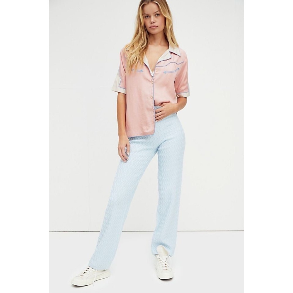 House of Sunny x Free People Pacific Pants Light Blue Size 10 Knit Boho Casualβ